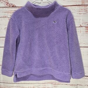 Vineyard Vines Girls Med (10-12) Purple Sherpa Fleece Pullover Mock Neck Logo‎